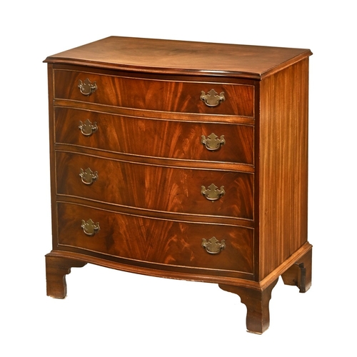 1421 - A George III style mahogany serpentine fronted chest, with moulded edge above four graduated drawers... 