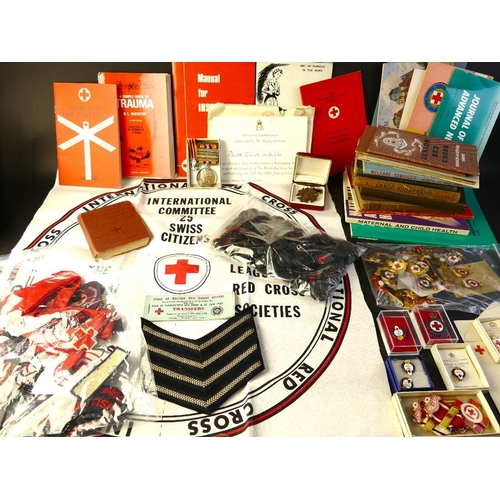 Lifetime collection of British Red Cross books, badges, awards, cloth ...