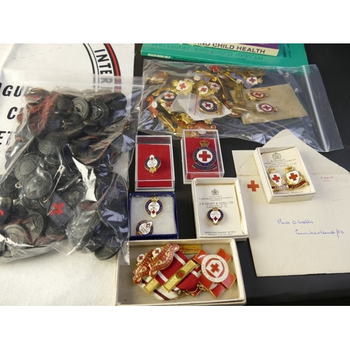 Lifetime collection of British Red Cross books, badges, awards, cloth ...