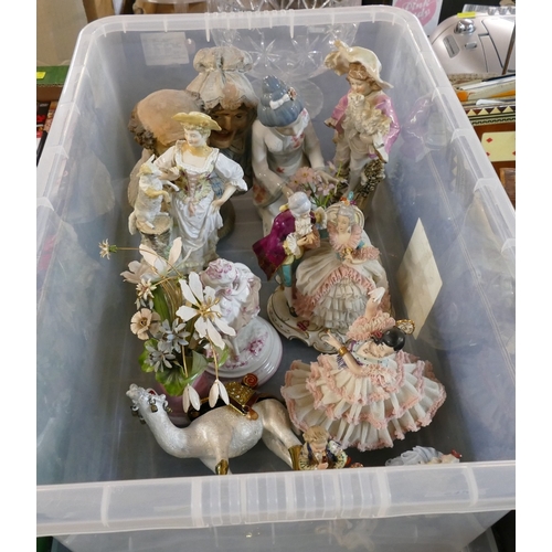 245 - Continental porcelain figurines, pottery Darby & Joan type figure etc