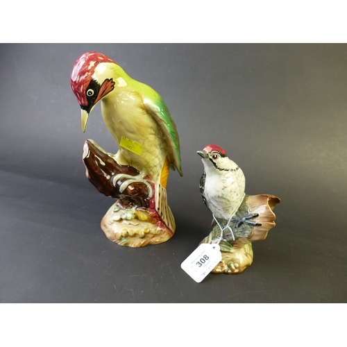 308 - Two Beswick figurines, Green Woodpecker Model 1218 and Lesser Spotted Woodpecker Model 2420 (AF)