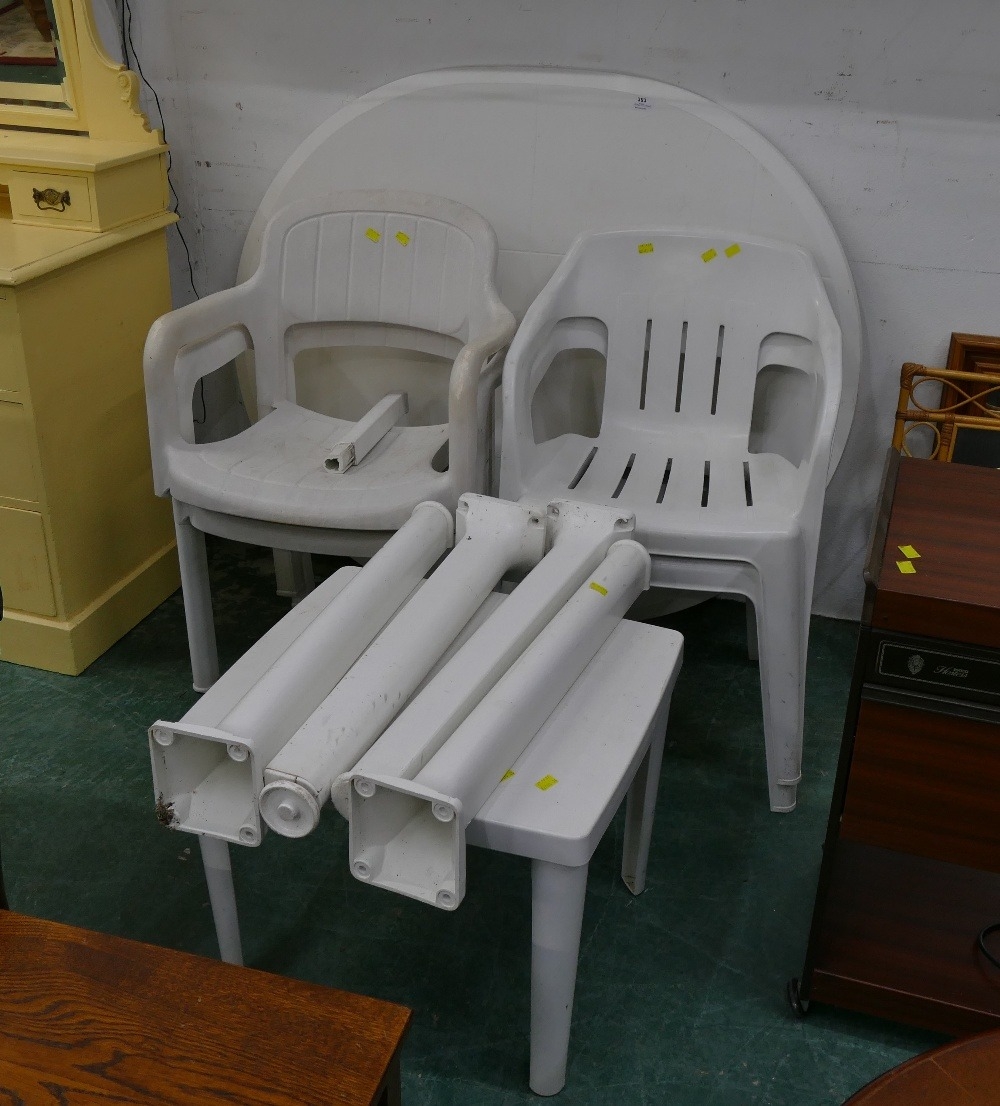 Plastic garden furniture, tables, chairs etc