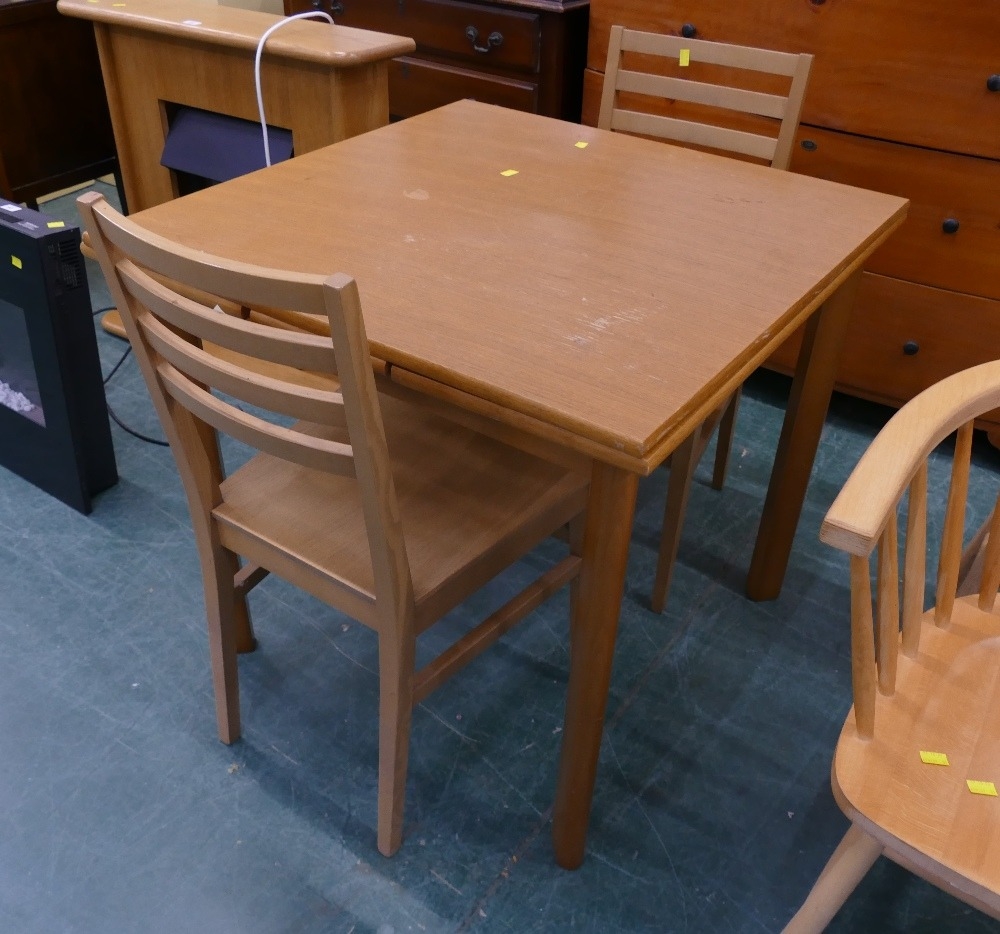 Wooden extending table with two chairs