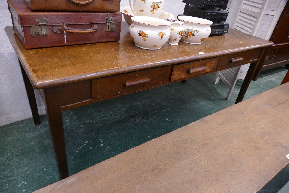 Abbess oak large dining table with three drawers