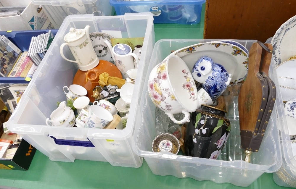 Two boxes of ceramics, glassware, ornaments etc
