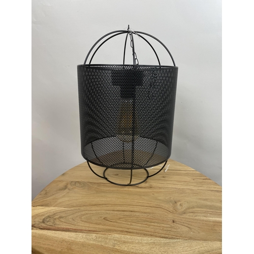 A Black Metal Mesh Hanging Lamp H 36cm, Diam 22cm