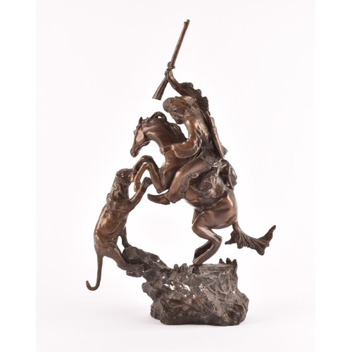 307 - After Charles Marion Russell (American, 1864-1926)A bronze of a cowboy fighting off a mountain lion,... 