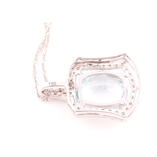 16 - An 18ct white gold, diamond, and aquamarine, pendant, set with a mixed oval-cut aquamarine measuring... 