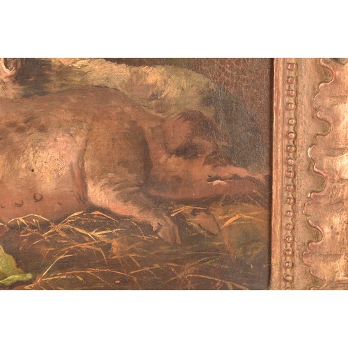 220 - Attributed to George Morland (British, 1763- 1804)a scene of pigs in a farmyard, monogrammed GM. Oil... 