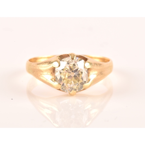 42 - An 18ct yellow gold solitaire diamond ring, set with an old cushion-cut diamond of approximately 2.7... 