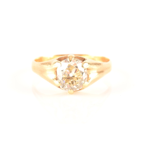 42 - An 18ct yellow gold solitaire diamond ring, set with an old cushion-cut diamond of approximately 2.7... 