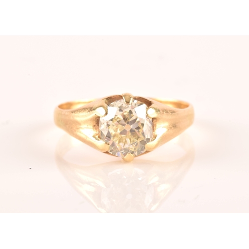 42 - An 18ct yellow gold solitaire diamond ring, set with an old cushion-cut diamond of approximately 2.7... 