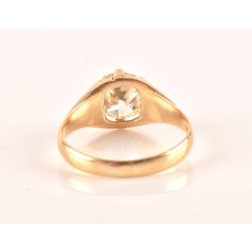 42 - An 18ct yellow gold solitaire diamond ring, set with an old cushion-cut diamond of approximately 2.7... 