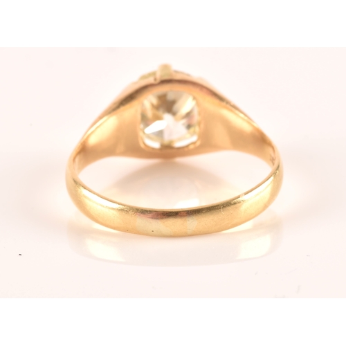 42 - An 18ct yellow gold solitaire diamond ring, set with an old cushion-cut diamond of approximately 2.7... 