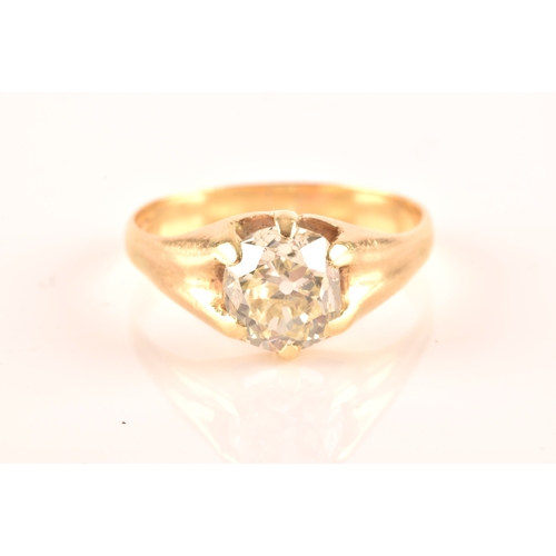 42 - An 18ct yellow gold solitaire diamond ring, set with an old cushion-cut diamond of approximately 2.7... 