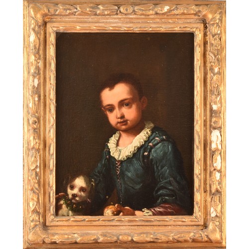 222 - 18th century English Schoola portrait of a young child seated with a dog, unsigned, oil on canvas in... 