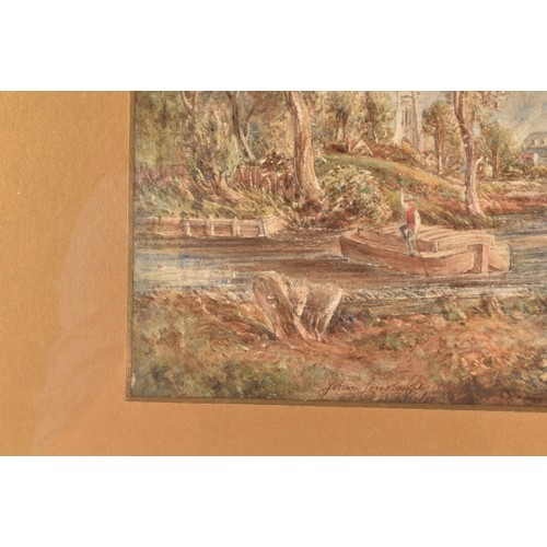 225 - After John Constable (British, 1776-1837)a peaceful river scene with figures on the bank and a figur... 