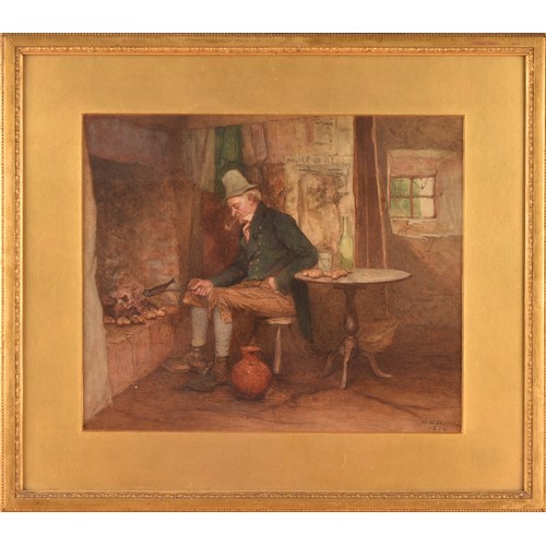 226 - W H W (19th century)an interior scene of a gentleman smoking a kipper, seated at a table, a 'Police ... 