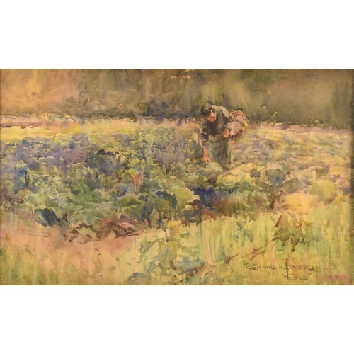 284 - Giffard Hocart Lenfestey (British, 1872-1943)Picking vegetables, watercolour, signed and dated '96, ... 