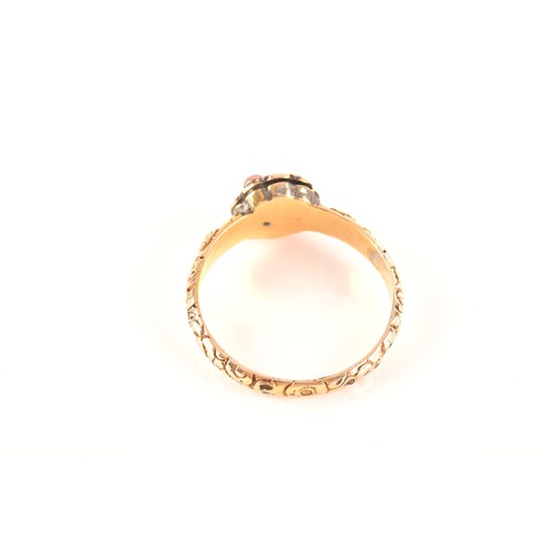 43 - A late Georgian / early Victorian yellow gold, pearl, and green paste gemstone ring, the floral clus... 