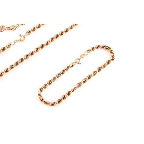 48 - A 9ct yellow gold rope-twist necklace, together with a matching 9ct gold rope-twist bracelet, and a ... 