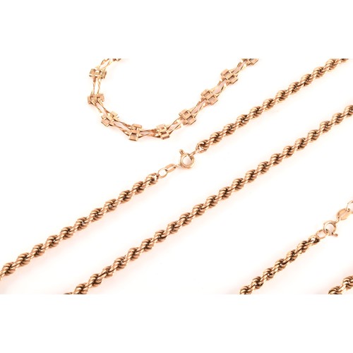 48 - A 9ct yellow gold rope-twist necklace, together with a matching 9ct gold rope-twist bracelet, and a ... 