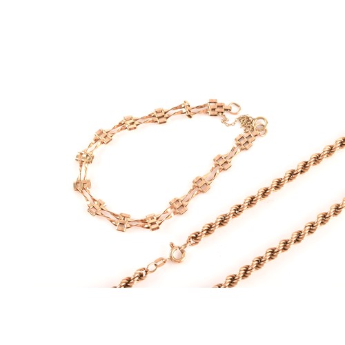 48 - A 9ct yellow gold rope-twist necklace, together with a matching 9ct gold rope-twist bracelet, and a ... 