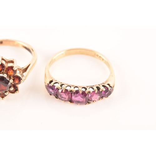 49 - An 18ct yellow gold and purple spinel five stone ring, set with mixed cushion and round-cut spinels,... 