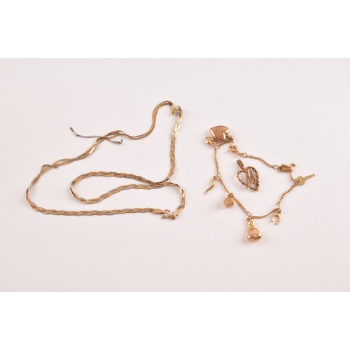 52 - A small group of 9ct yellow gold items, including a locket, a flat-link chain (a/f), a small charm b... 