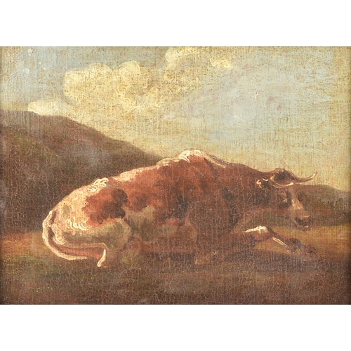 234 - After Paulus Potter (Dutch, 1625-1654) A study of a seated cow, oil on canvas, with stencil mark ver... 