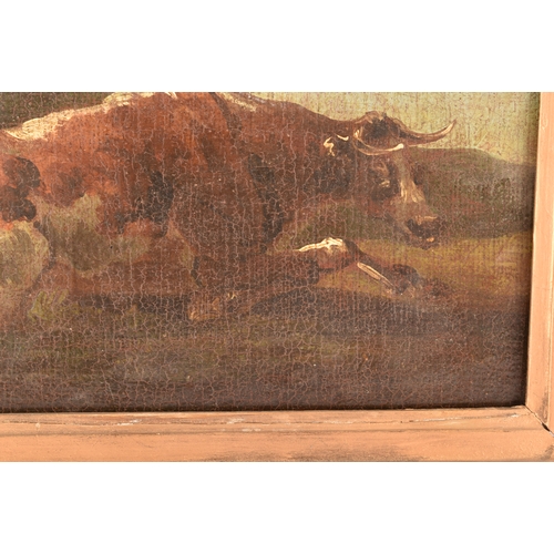 234 - After Paulus Potter (Dutch, 1625-1654) A study of a seated cow, oil on canvas, with stencil mark ver... 