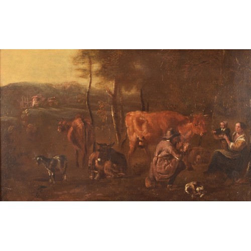 236 - After Jan Van Der Bent (c.1650-1690)a pastoral scene with a family seated in a wooded area with thei... 