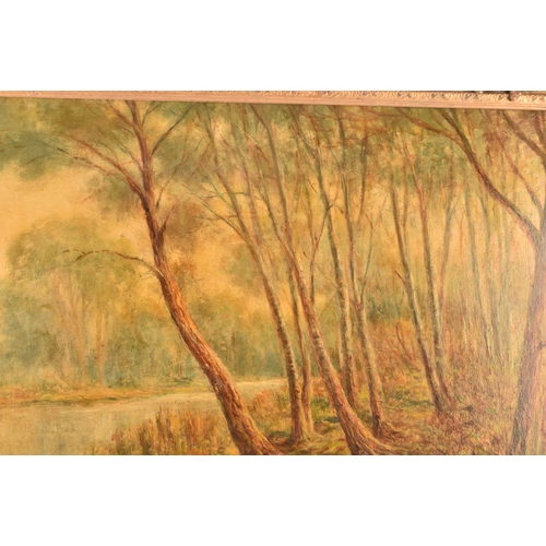 286 - W Harris (19th / early 20th century)Wood & Stream, a woodlands scene by a river, a building in t... 