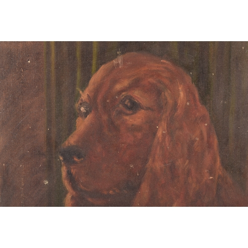 242 - A group of three dog paintingsincluding a painting of a Bulldog, oil on panel, 21.5 x 18 cm; a paint... 