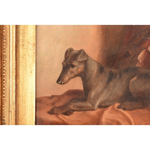 243 - A group of two dog paintingsincluding a portrait of a Jack Russell, oil on canvas, 34 x 29 cm; and a... 