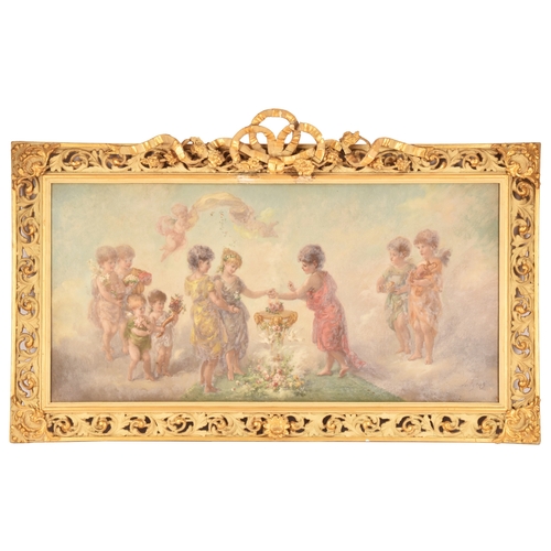 247 - 19th Century Continental Schoola heavenly scene of a wedding ceremony, with cherubs, a pair of flami... 