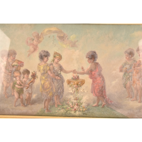 247 - 19th Century Continental Schoola heavenly scene of a wedding ceremony, with cherubs, a pair of flami... 