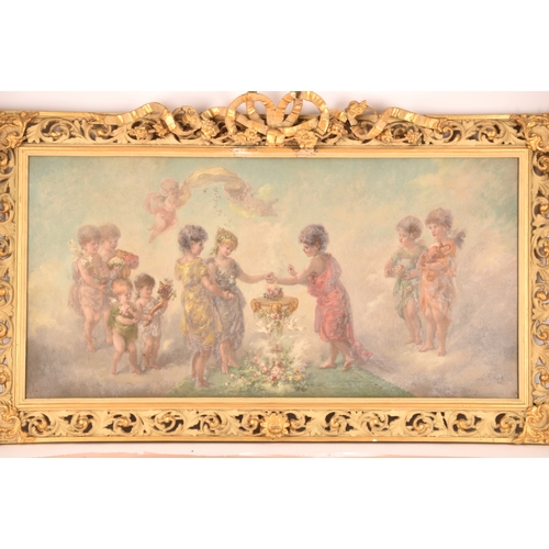 247 - 19th Century Continental Schoola heavenly scene of a wedding ceremony, with cherubs, a pair of flami... 