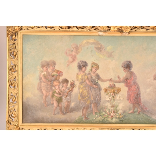 247 - 19th Century Continental Schoola heavenly scene of a wedding ceremony, with cherubs, a pair of flami... 