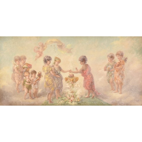 247 - 19th Century Continental Schoola heavenly scene of a wedding ceremony, with cherubs, a pair of flami... 