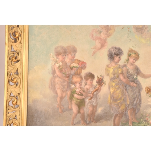 247 - 19th Century Continental Schoola heavenly scene of a wedding ceremony, with cherubs, a pair of flami... 