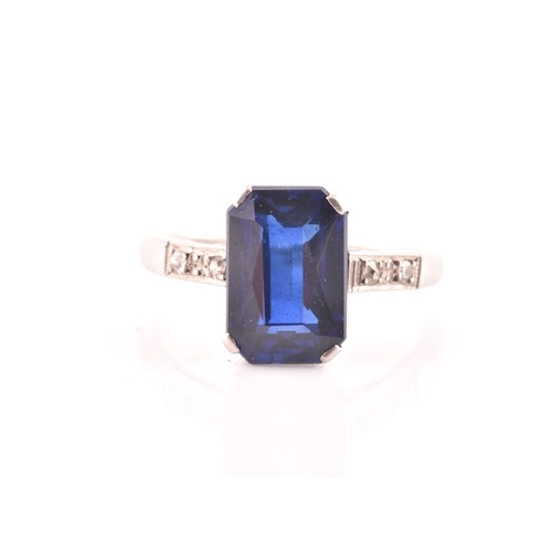 81 - An early 20th century platinum, diamond, and synthetic sapphire ring, set with a mixed rectangular-c... 