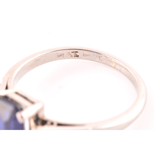 81 - An early 20th century platinum, diamond, and synthetic sapphire ring, set with a mixed rectangular-c... 