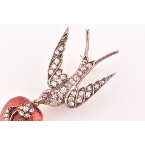 2 - A late Victorian diamond swallow brooch, the bird inset with old-cut diamonds, with a small ruby eye... 