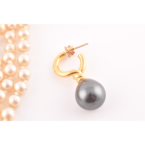 95 - A faux pearl necklace with 9ct yellow gold clasp, together with a pair of yellow metal and pearl cli... 