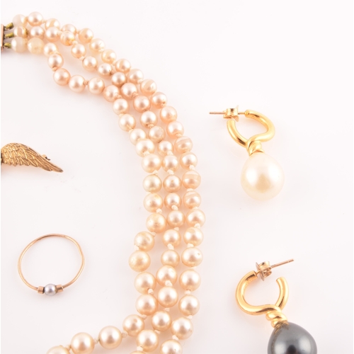 95 - A faux pearl necklace with 9ct yellow gold clasp, together with a pair of yellow metal and pearl cli... 