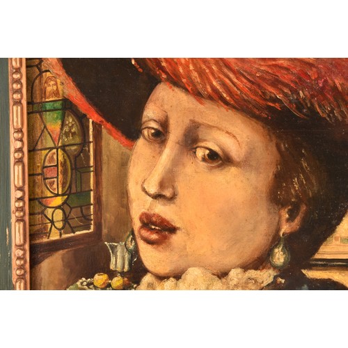 249 - Manner of Jonannes Vermeera portrait of a woman in a red hat seated in an interior, a painting of Ad... 