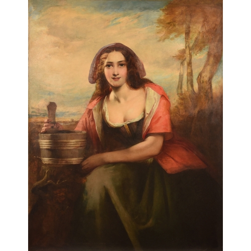 252 - 19th Century English Schoola large portrait of a young country woman, the sitter wearing a red shawl... 