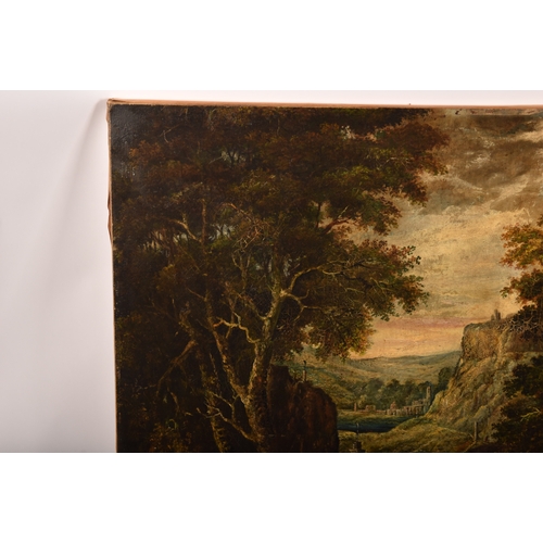 253 - 18th / 19th century Continental Schoolan extensive wooded and mountainous landscape scene with figur... 