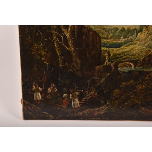 253 - 18th / 19th century Continental Schoolan extensive wooded and mountainous landscape scene with figur... 